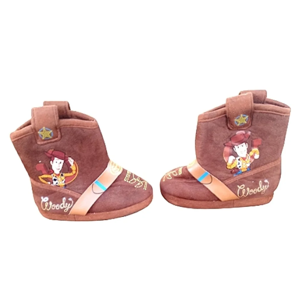 M4)  Disney Toy Story Woody Toddler Boots Slippers Size 5-6 Brown Soft Costume
